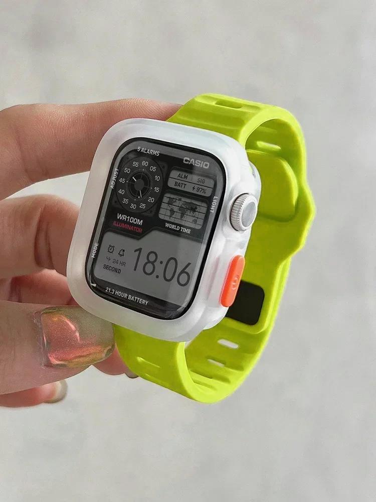 Candy Silicone Case+Strap For Apple Watch Series 9 45mm Band 8 7 41mm SE 6 5 4 44mm 40mm Rubber Correa Strap Iwatch Ultra 2 49mm