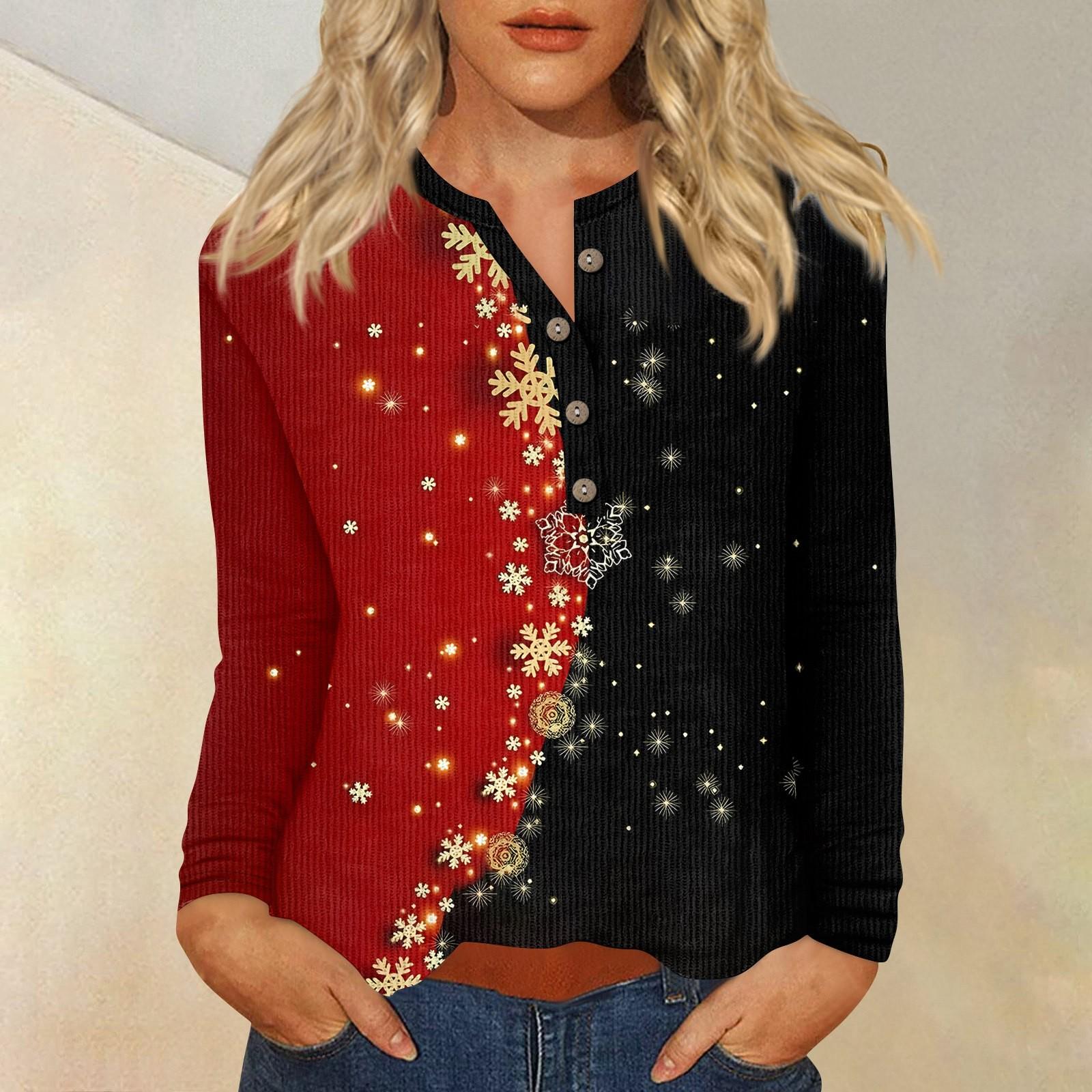 

Жен. Футболка Футболка С принтом Пуговицы Длинный рукав Повседневные Выходные Мода Классический V-образный вырез Обычный Верх XXL чёрный