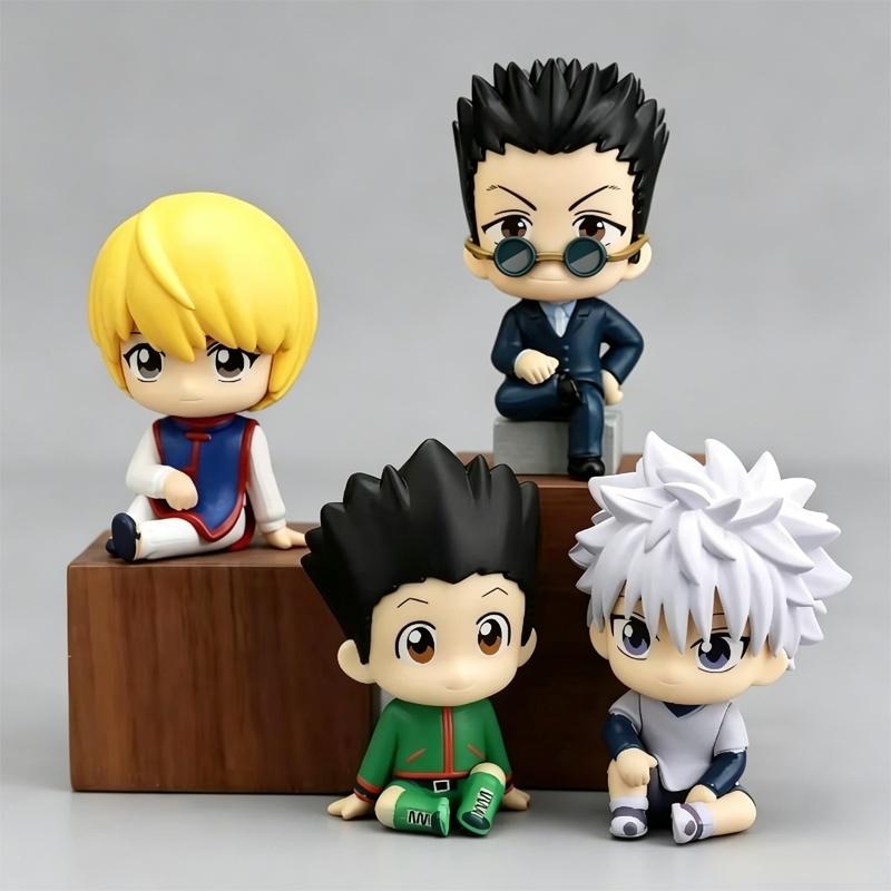 Hunter X Hunter Zestaw 4 szt. Q Siedząca Lalka Chibi Gon Killua Kurapika Leorio PVC GK Figurka Dekoracja Biurka Hobby Prezent Urodzinowy Zabawka