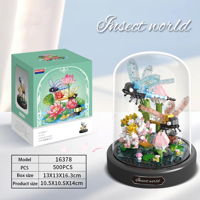 

Креативные строительные блоки для насекомых и цветов с акриловой коробкой, образцы развивающих игрушек в подарок