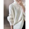 Lazy Style High Neck Zipper Solid Color High-end Knitted Sweater for Outerwear, Loose Long Sleeved Warm Top for Outerwear
