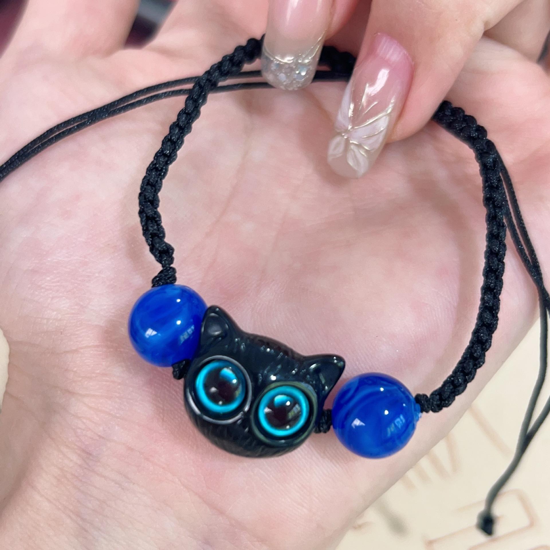 

Милый и крутой маленький мяу нишевый дизайн браслет из плетеного черного сандала с котенком подарок для пары монстр