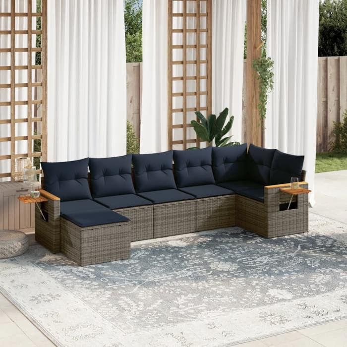 VidaXL Salon de Jardin avec Coussins 7 pcs, Canapés de Patio, Ensemble de Meubles, Mobilier de Terrasse Exterieur, Gris 3227034