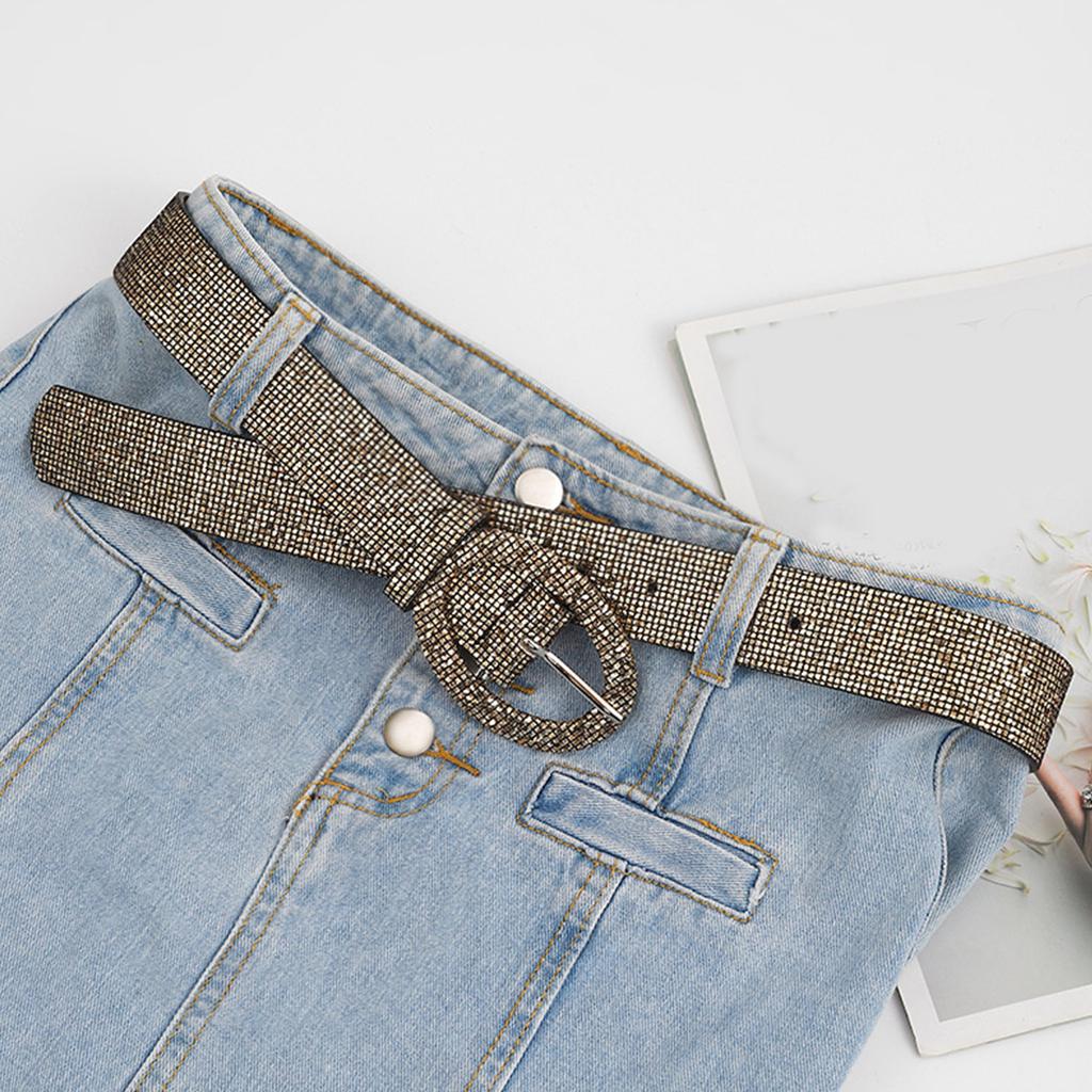 Bright Female Waist Belt Waist Chain Luxury Sweet Waist Belt Fashion Belts Full Sequins Adjustable Oval Buckle Belt