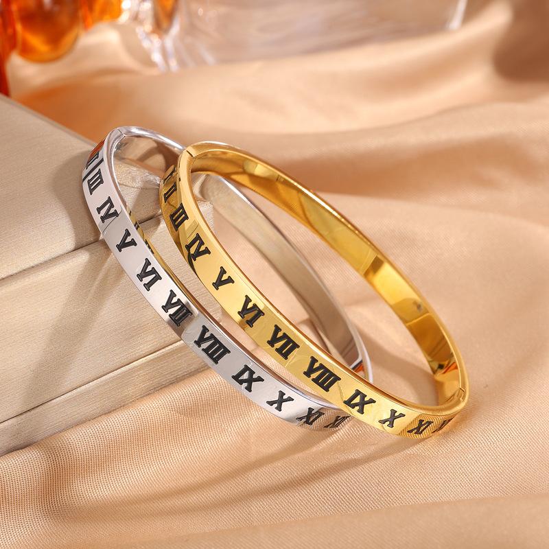 Retro Oil Dripping Roman Numerals Women's Fashion Light Luxury Ing Open Bracelet Buckle Bracelet