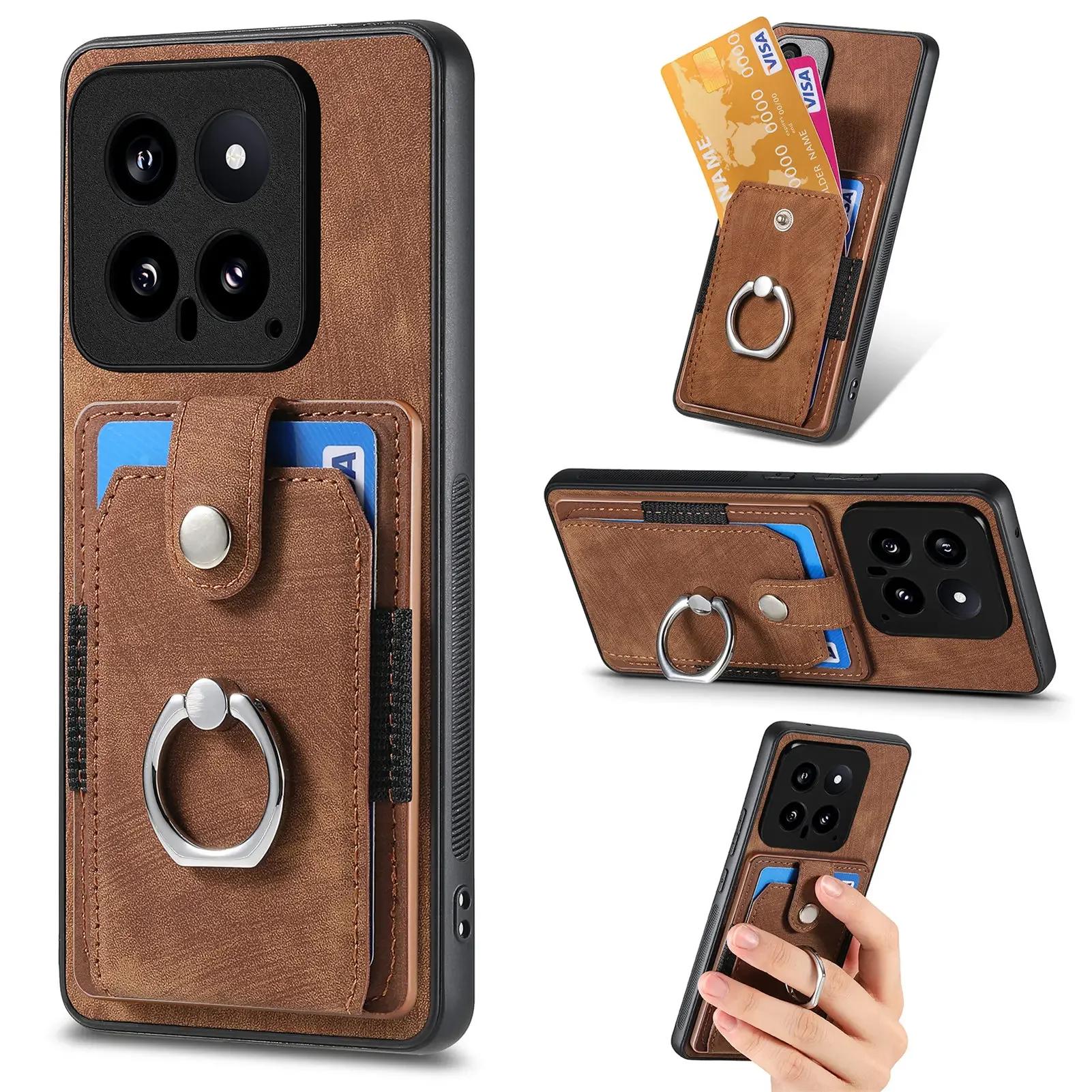 

Cards Solt Vertical Bag Wallet Leather Case For Xiaomi Redmi Note 13 Pro Plus 12 Turbo 11 14 13T POCO X4 X5 F5 Ring Holder Cover For Redmi Note10Pro коричневий