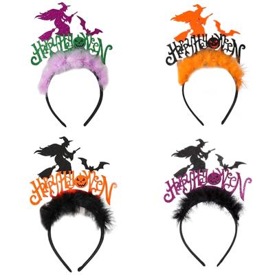 Carnivals Party Woman Hairband Plush Decor Sequins Witch Shape Headbands Animes Character Hair Hoop for Adult Teens