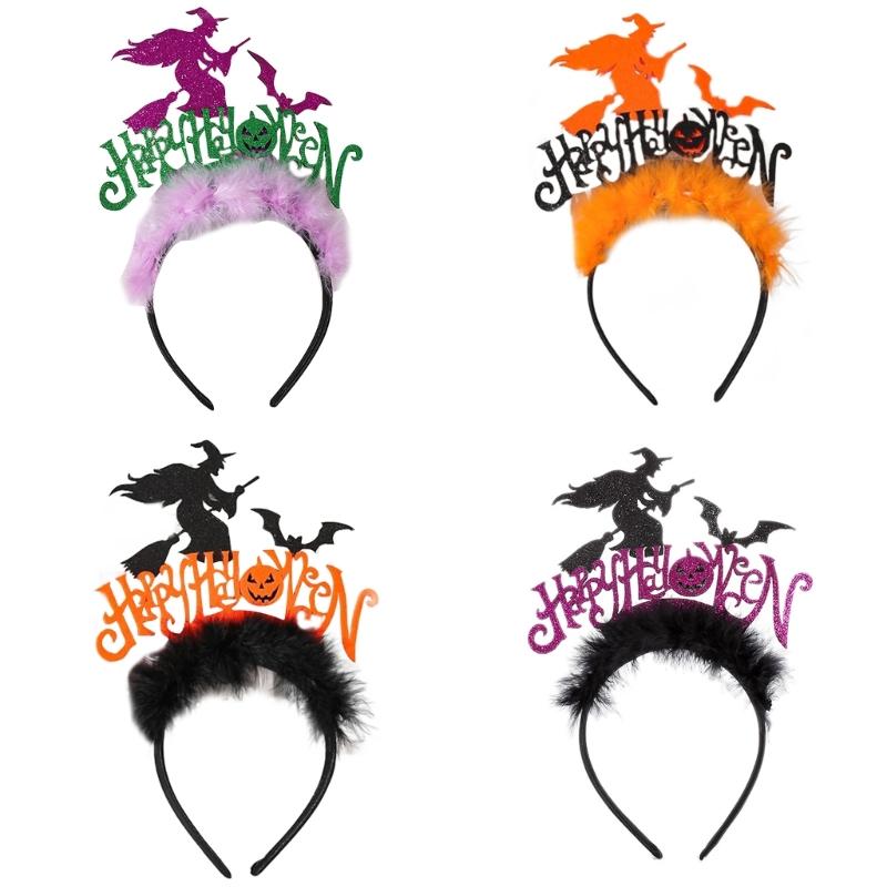 Carnivals Party Woman Hairband Plush Decor Sequins Witch Shape Headbands Animes Character Hair Hoop for Adult Teens