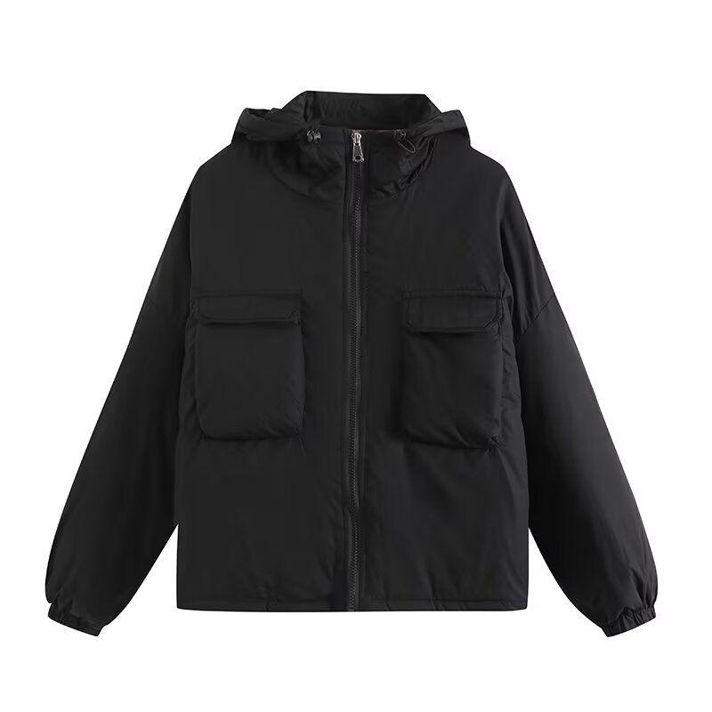 Kaslead New Women clothes Western Style Versitile Fashion Four-Color Selection Hood Zip-up Loose Long sleeve Cotton-padded jacket