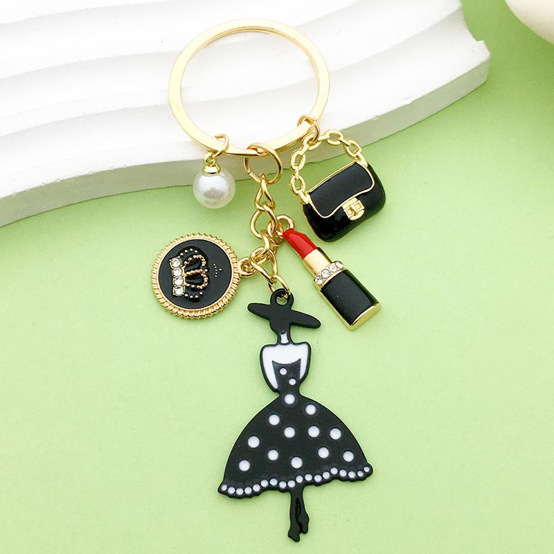 Pretty Rose Red Bag Lips Flamingos Lipstick Enamel Keychain Lovely Heart Animals Key Ring For Women Girls Handmade Jewelry Set