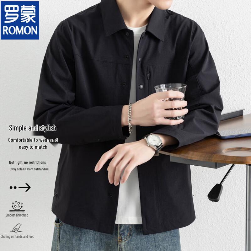 ROMON Men's Slim-Fit Non-Iron Long-Sleeve Business Shirt