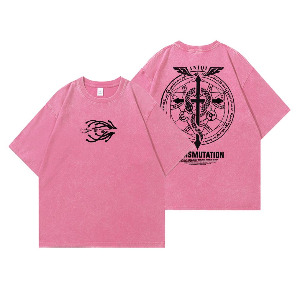 Anime Fullmetal Alchemist Vintage Washed T Shirt Oversize Cotton Tshirts Men Tee Cotton Streetwear Unisex Top
