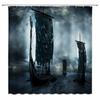 Norse Vikings Ship Shower Curtain Fantasy Boat Art Black and White Color Sailing Dragon Ship Bath Curtains for Bathtub with Hook