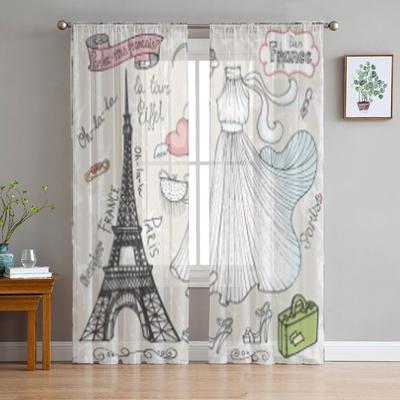 Set Aus Paris Eiffelturm Schriftzug Kleid Mode Elemente Chiffon Transparente Vorhänge Wohnzimmer Schlafzimmer Fenster Voiles Tüll Vorhang