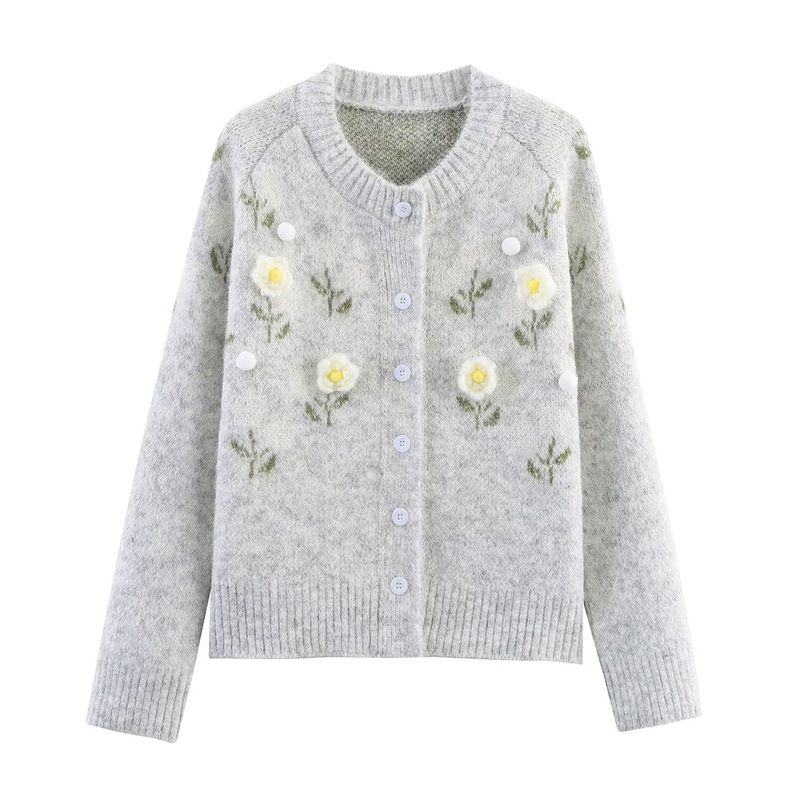 Zbzr Autumn New Women Clothes Western Style Fashion Temperament Simple and Versatile Three-Dimensional Flowers Knit Cardigan Top