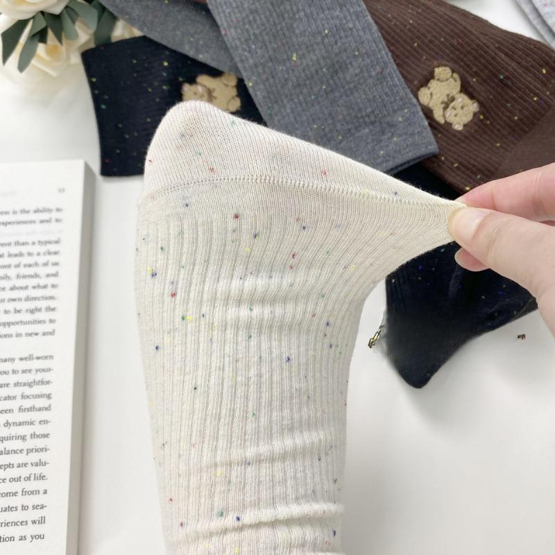 Ankela Red Socks for Women, Cotton Cotton Breathable Mid-calf Socks, Dui Dui Socks, Embroidered Bear Boneless Vertical Long Socks