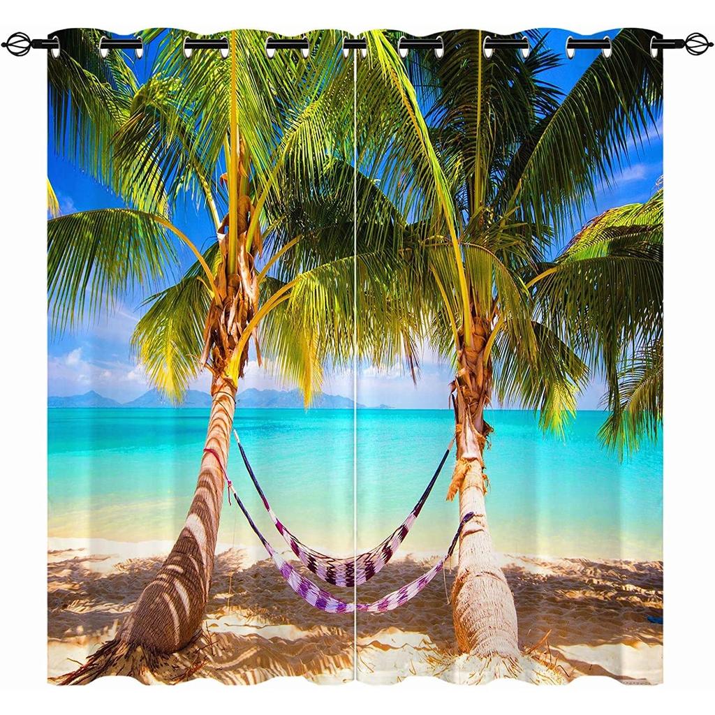 3D Digital Printing Window Curtains, Tree Scenery Playing Dolphin, Bedroom, Living Room, 2 Panels, Free Shipping