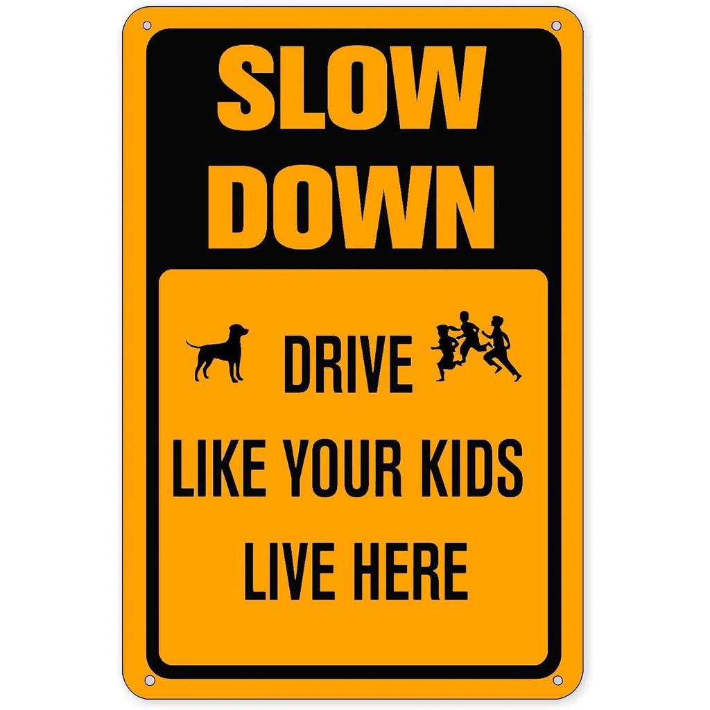 Retro Metalowe Tabliczki Spowalniaj Dzieci i Zwierzęta przy zabawie Plakaty Vintage do Domu Ogrodu Baru Jaskini Mężczyzny Kawiarni Dekoracja Ścienna Biura Prezent
