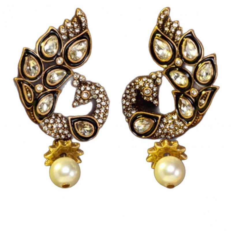 Vintage Set With Diamonds Peacock Pearls Tassel Earrings Court Style