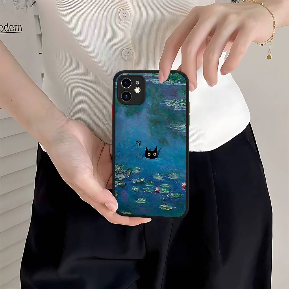 Funny Cats Van Gogh Phone Case For IPhone 16 15 14 Plus 15 13 12 11 Pro Max X XS MAX Matte Cover