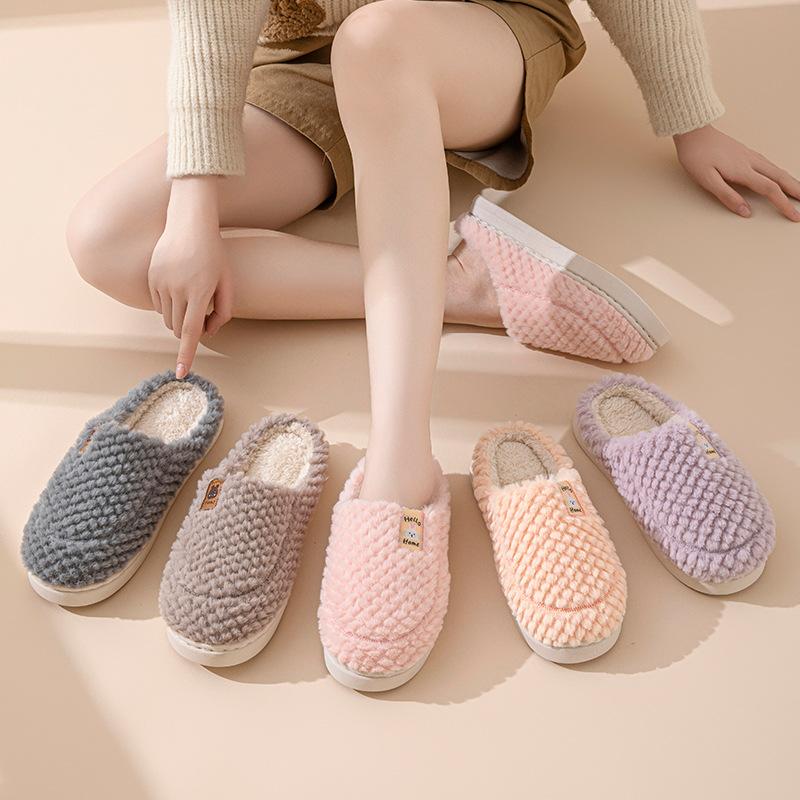 Cotton Slippers Women's Autumn New Velvet Warm Cotton Shoes Couple Home Hair Slippers Shoes Bag Head Cotton Mop