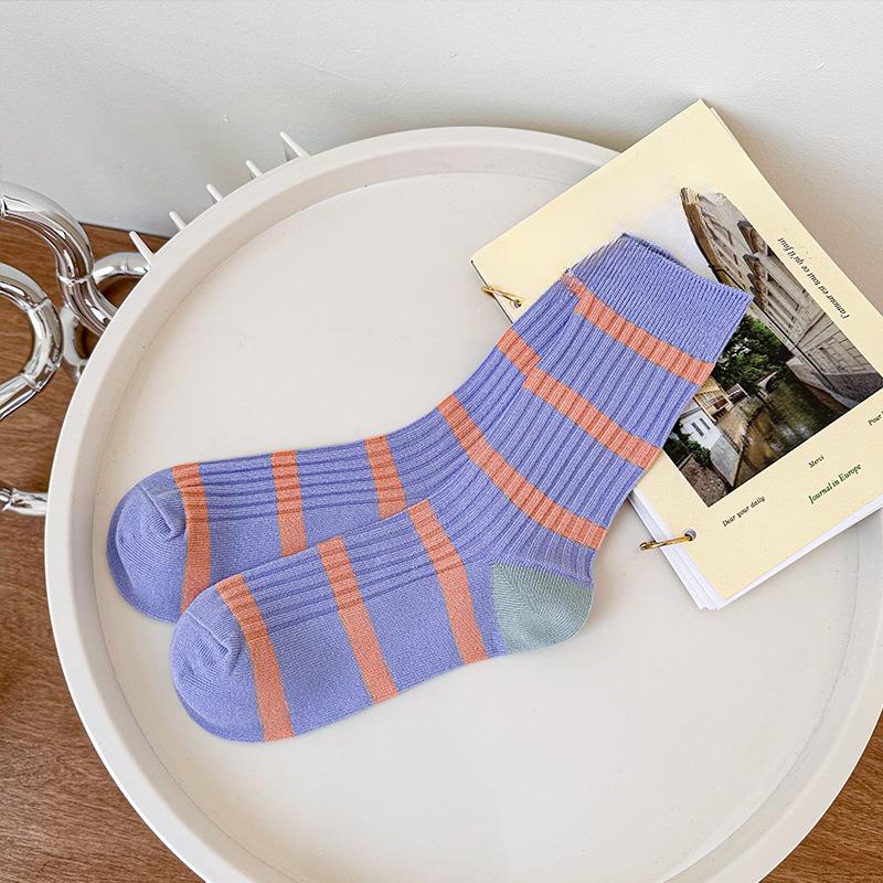Female Spring and Autumn Rainbow Stripe Trend All Kinds of New Style In Tube Cotton Socks