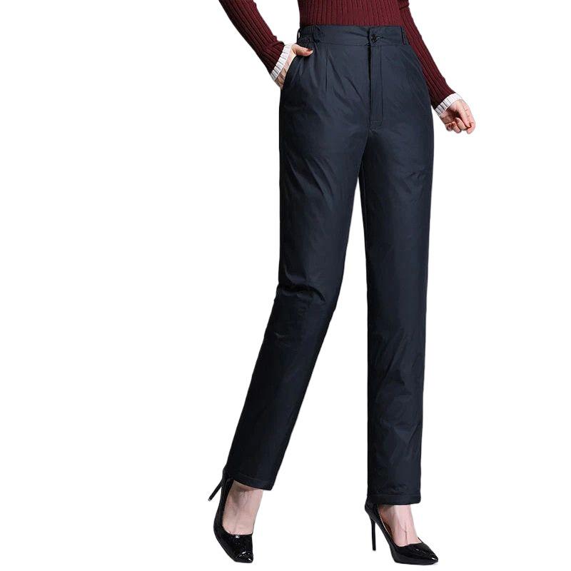 Women's High Waist Winter Down Pants - Casual, Warm, Loose Fit, Plus Size, Cotton Thickened, Straight Leg for Middle-aged and Elderly