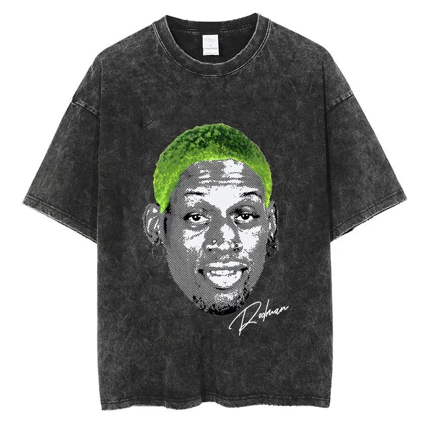Dennis Rodman Basketbalové Grafické Tričko Pánské Vintage Prané Krátký Rukáv Trička Pánské Pánské Hip Hop Oversized Tričko Streetwear The Worm Tričko