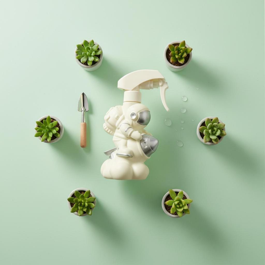 Astronaut Watering White Spray Bottle Silver Details 2in1 Can