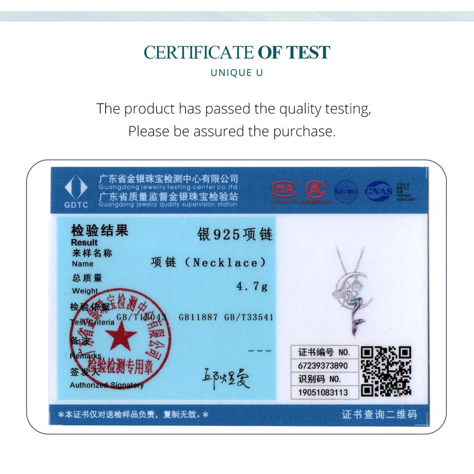 BAMOER 925 Sterling Silver Mermaid Pendant Necklace Moon Neck Chain for Women Delicate Birtrhday Gift Fine Jewelry