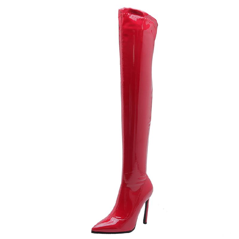 Sexy Thigh High Boots For Women Sexy Point Fetish Party Shoes Lady Heels Over the Knee Boots Red Black Leather Winter Long Boots