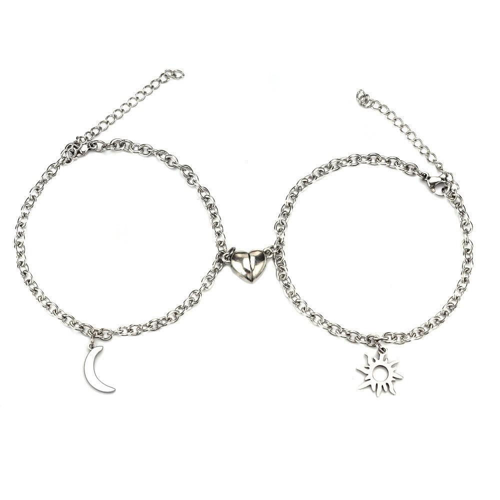 Magnetic Heart Couple Bracelets Set – Matching Charm Distance Chain Bracelets for Lovers & Best Friends