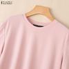 ZANZEA Women Casual Round Neck Loose Lace Splice Summer Short Sleeve T-Shirts