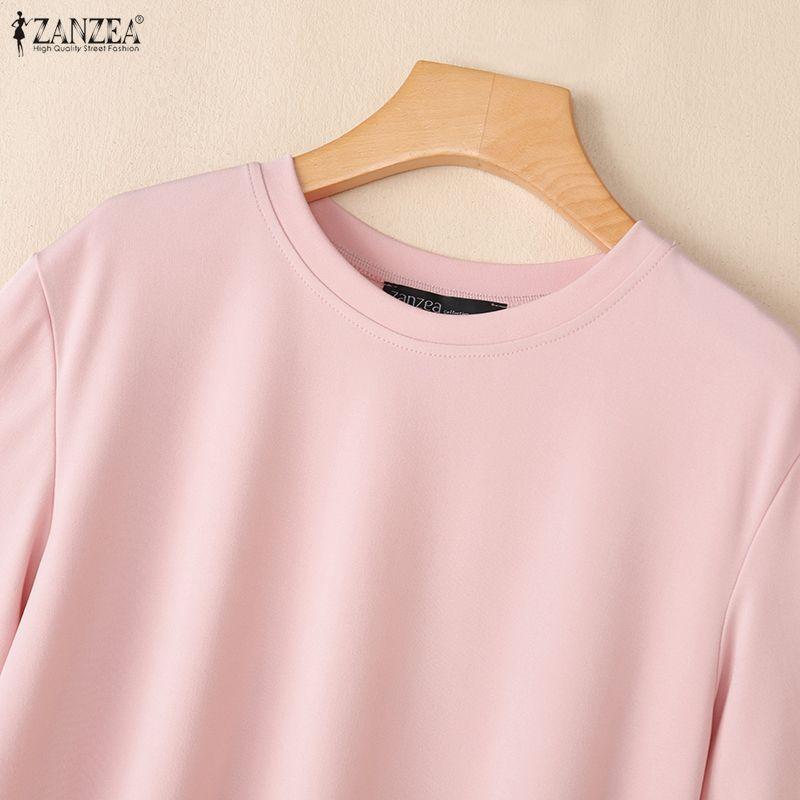 ZANZEA Women Casual Round Neck Loose Lace Splice Summer Short Sleeve T-Shirts