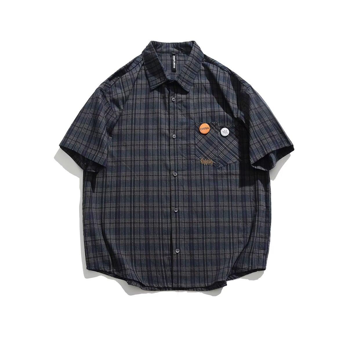 

Клетчатая полосатая летняя рубашка с тонким воротником и короткими рукавами, повседневная свободная мужская и женская рубашка с рукавом пять четвертей, модная брендовая рубашка 2XL синий