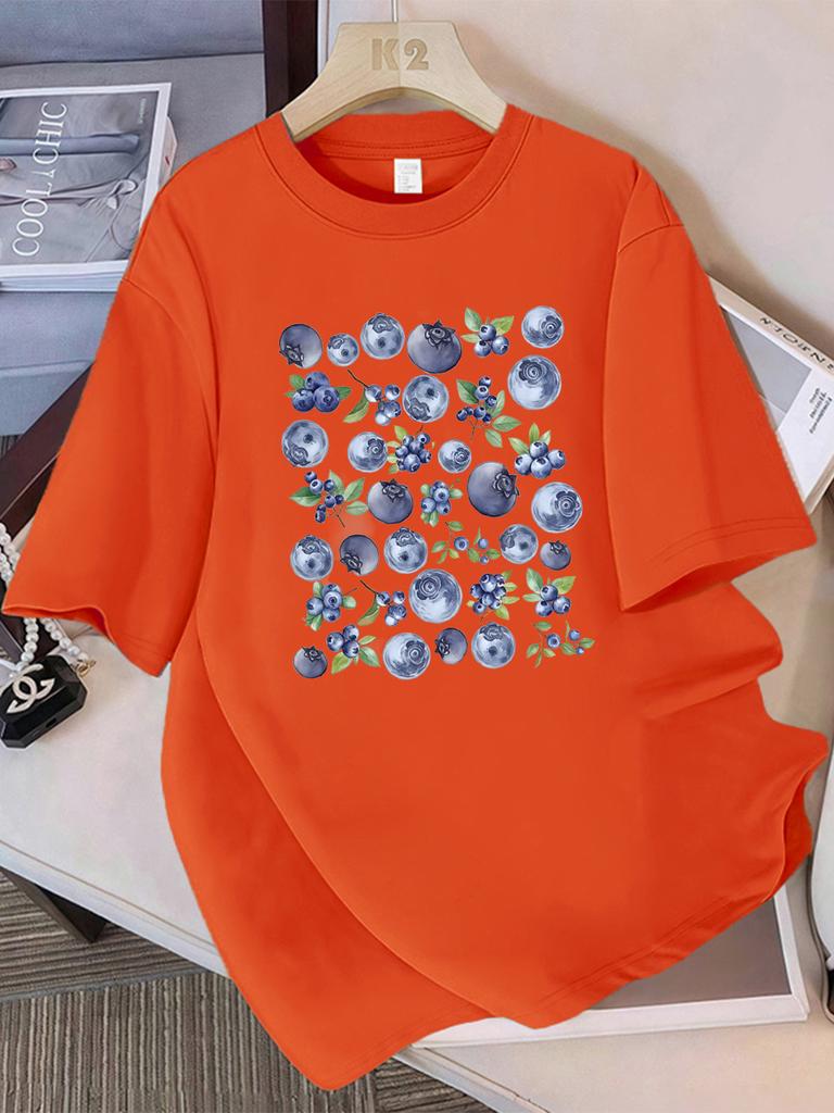 100 Cotton Summer TShirts Womens Fresh Blueberry Fruits Printing Tops Soft Loose ONeck T Shirt Holiday Casual Womans Clothes