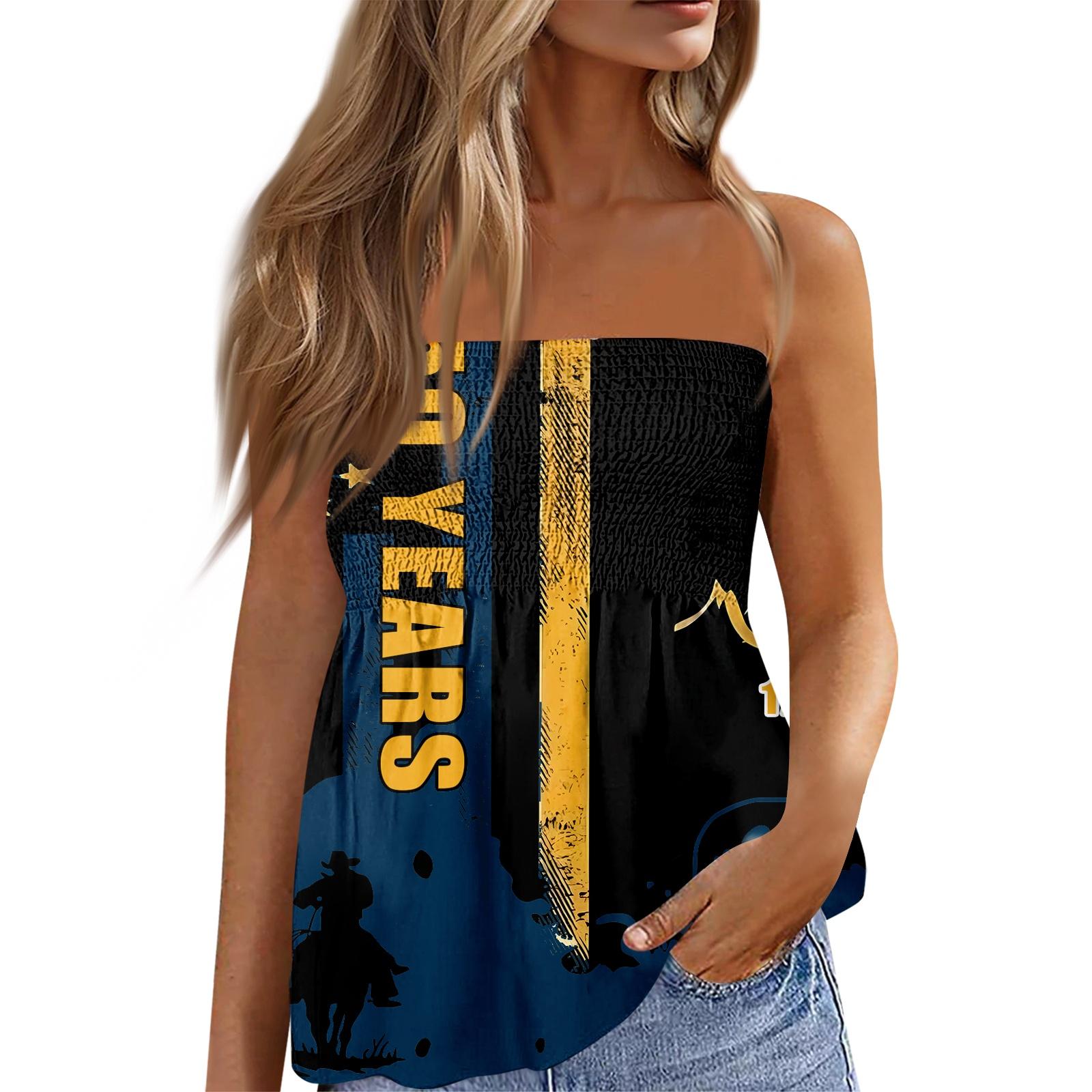 Модный сексуальный женский топ-бандо без спинки, эластичный, с принтом ко Дню независимости XL киноварь