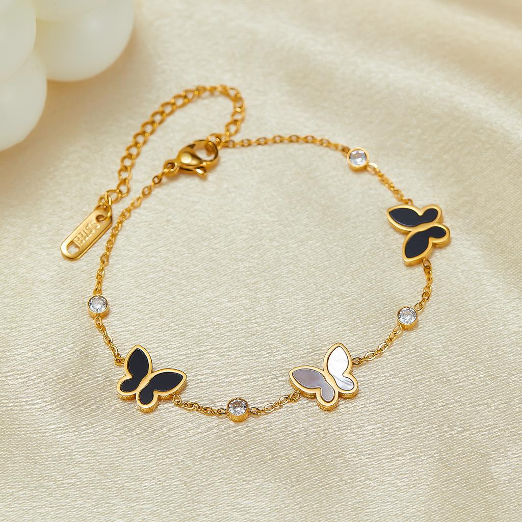 Elegant 18K Gold Plated Zircon Ladies Bracelet Stainless Steel Shell Butterfly Bangle Diamond Pearl Religious Anniversaries