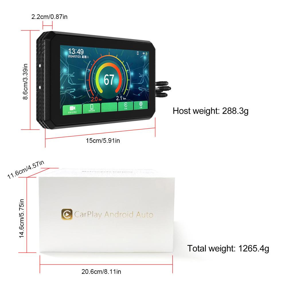 5.5 Inch Dash Cam Mirror Link Wireless Carplay Android Auto Navigation Motorcycle Display Screen Loops Recording Parking Monitor