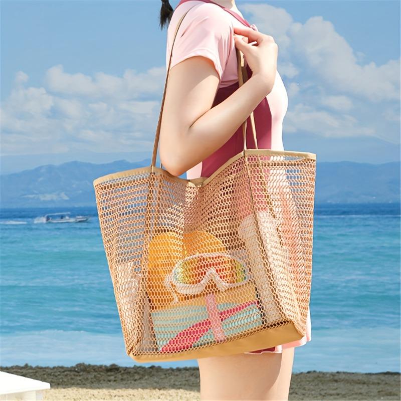 Colorful Summer Beach Tote Bag for Women – Mesh Shoulder&Crossbody with Polyester Lining – Ideal for Travel & Outdoor Activities