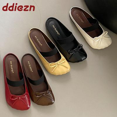 Modne Letnie Klapki Płaskie Damskie Kapcie Mule Buty Moda Kokarda Damskie Obuwie Płaskie Kapcie Dla Pań Sandały Buty