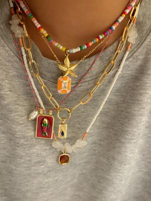 5 PIEZAS Colgante Estrella de Mar Bohemio Irregular Cuentas de Grava Cadena para Clavícula Collar de Mujer Joyería de Vacaciones Accesorios