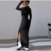 Women's Knit Dress Fall Casual Long Sleeve Lapel Collar Solid Color Bodycon Long Dresses Maxi for Female Going Out Streetwear
