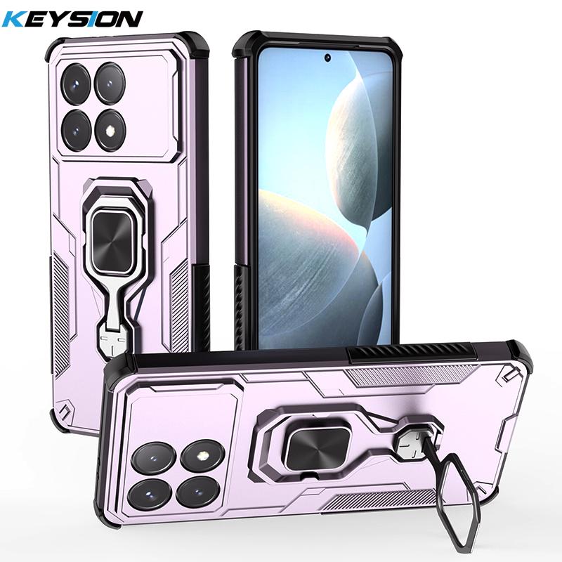 

KEYSION Shockproof Armor Case for POCO F6 Pro Soft Silicone+PC Upright Metal Ring Stand Phone Cover for Xiaomi POCO X6 Pro 5G for POCO X6 Pro фиолетовый
