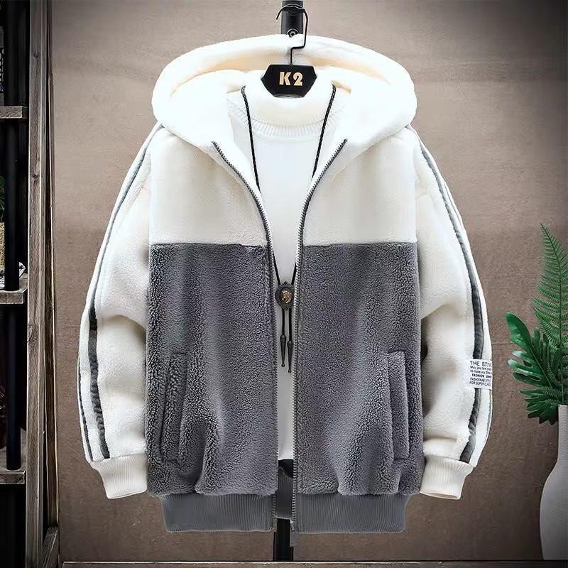 Men's Korean Style Hooded Lamb Fleece Winter Jacket - Trendy, Loose, and Warm Cotton-Padded Design for Couples.