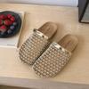 Fashion Slippers Women Summer Cover Toe Slides Female Shoes Fretwork Heels 2025 Soft Mesh Fabric Female Shoes Cover Toe Slippers Soft Sl
