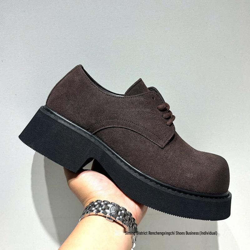 Men's 2025 Spring Genuine Leather Casual Shoes - Breathable Big Toe, Thick Sole, Low-Top Martin Boots