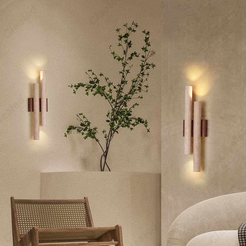 New Retro LED Yellow Hole Stone Long Wall Lamp Living Room Corridor Bedroom Bedside Atmosphere Decorative Lighting