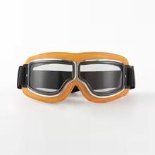 Vintage Pilot Motorcycle Goggles UV400 Windproof Scratch Resistant PC Lens with Leather Trim for Open Face Helmet