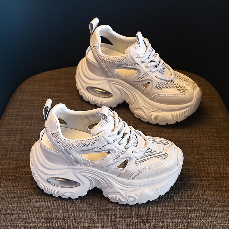 

2025 new summer hollow thick-soled heightening dad shoes women s versatile casual sports shoes breathable mesh running shoes 40